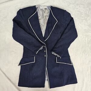 vtg St John collection Marie Gray Knit Jacket Suit 4 SM Navy Blue Classic Preppy